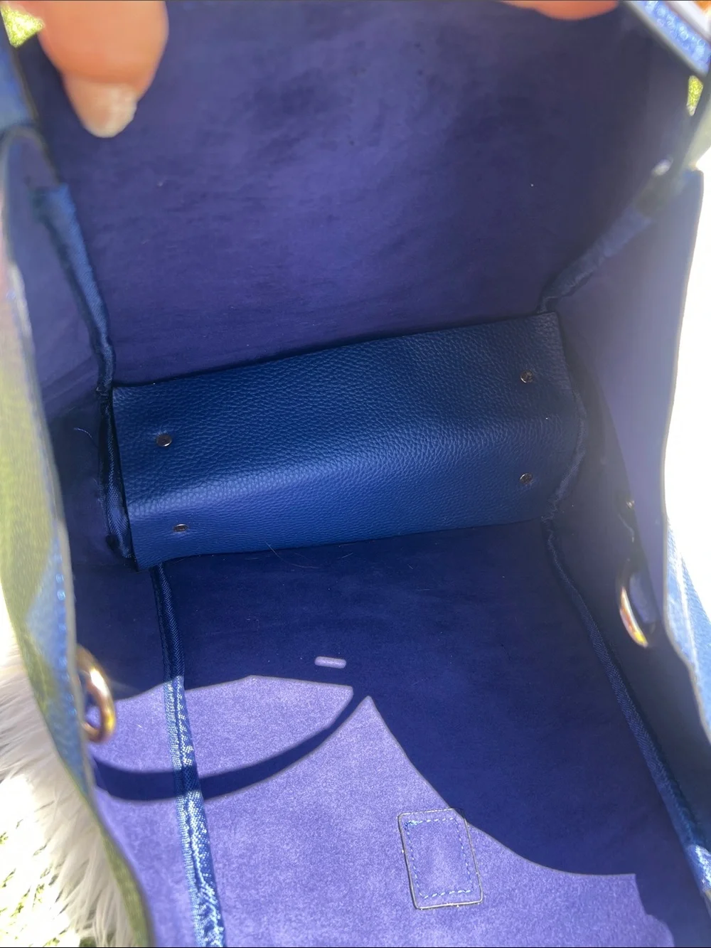 Pebbled Navy Leather Tote with Gold Hardware - Picture 11 of 12